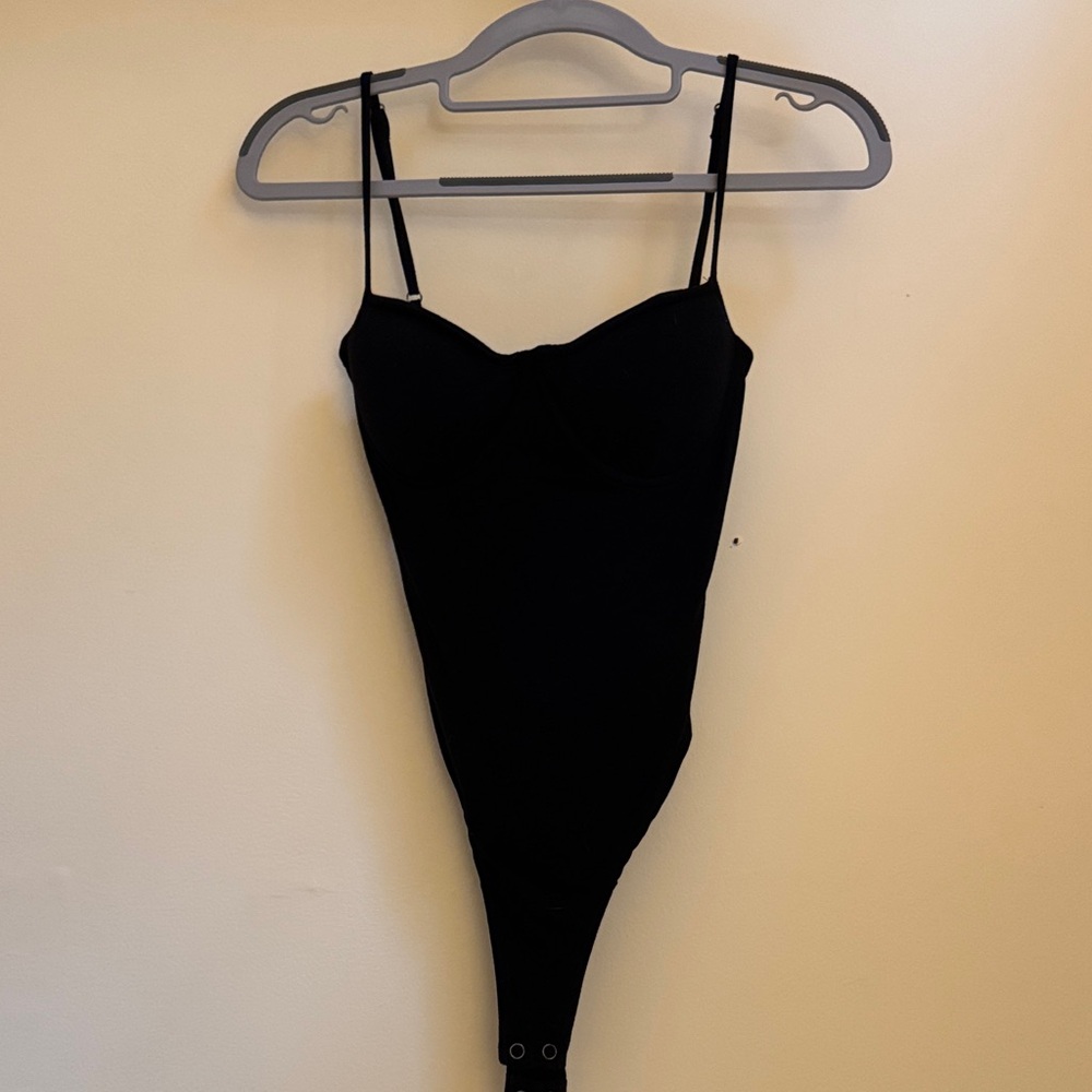 Reformation Open Back Black Spaghetti Strap Bodysuit